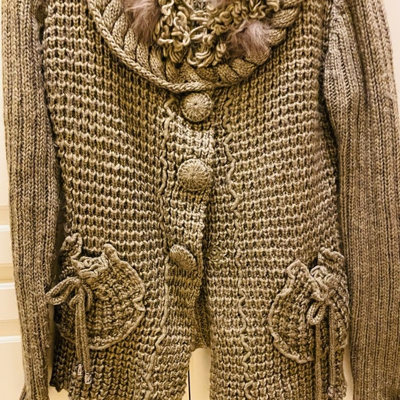 ‼️Close Out‼️ Sweater Coat, Taupe, Beautiful shiny faux fur accent - Picture 2 of 10